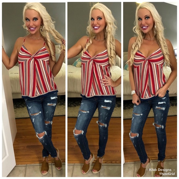 ❤️LAST 1! Striped Front Knot Fringe Hem Cami! - Picture 3 of 6